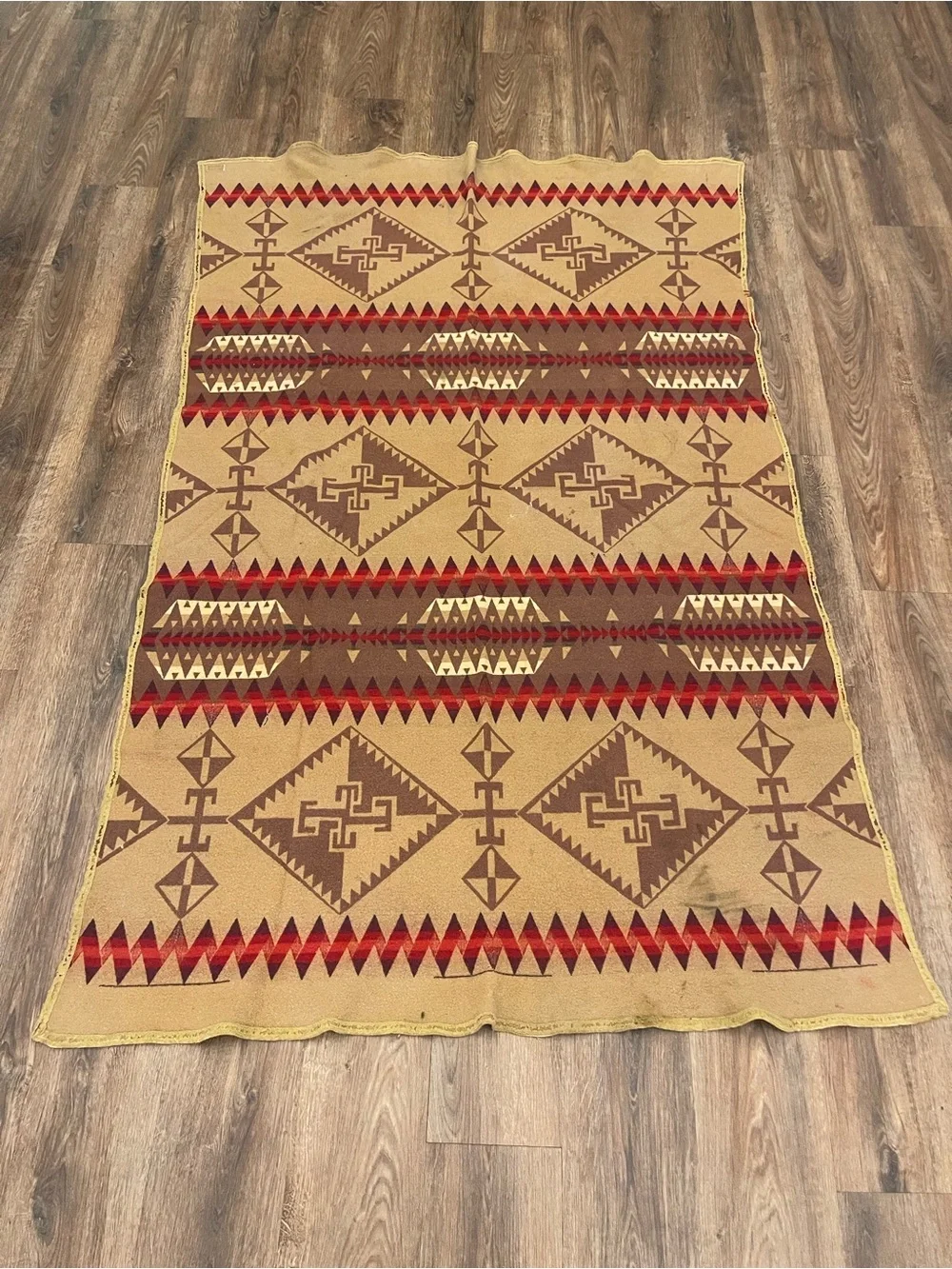 Vintage 20s Pendleton? Brown Reversible Wool Throw Blanket Aztec Tribal Western